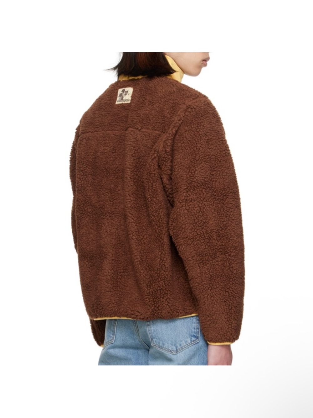 Madhappy Sherpa Fleece Jacket Brown/ Yellow Zip Up Cozy Streetwear Size M - Picture 3 of 4